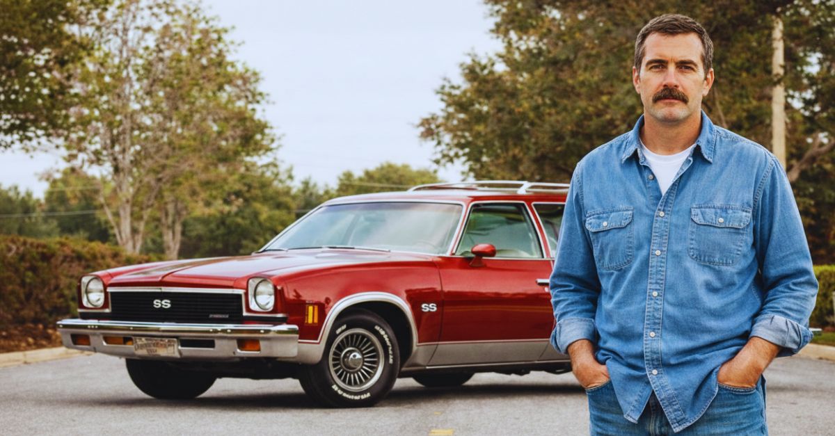 Man with red Chevelle SS station wagon