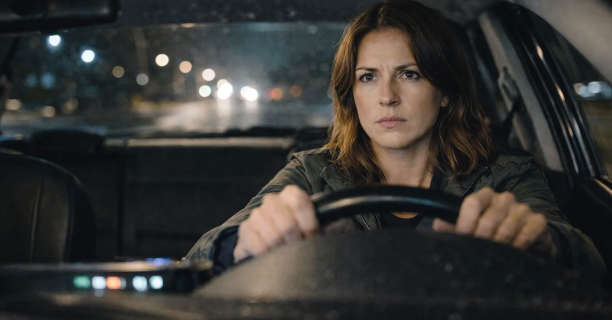 woman driving at night