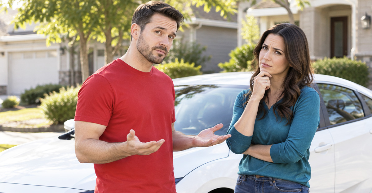 AI-generated image of a couple deciding if PPF or ceramic coating is better for their daily driver.