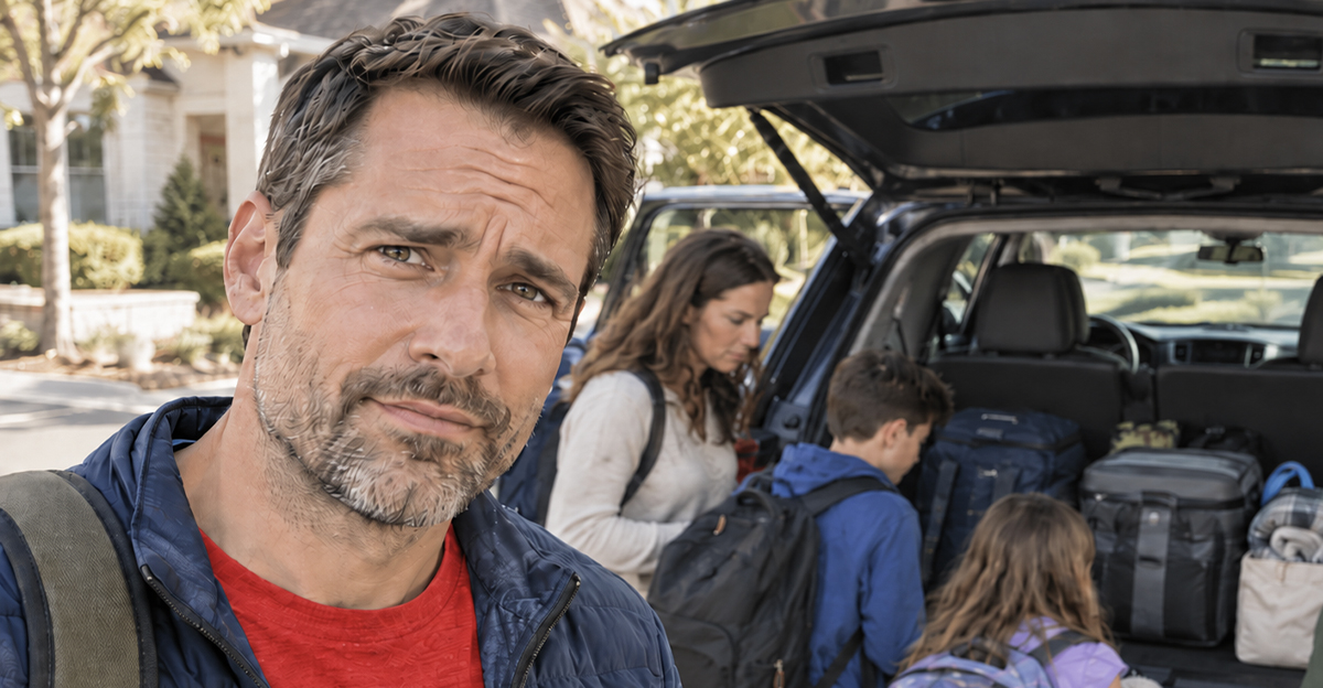 AI-generated image of a man deciding between an SUV or minivan for his family.