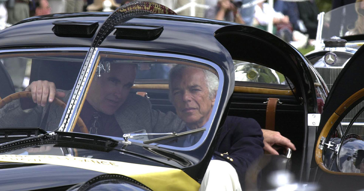 Ralph Lauren sitting in a cool car