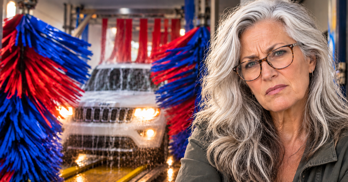 AI-generated image of a woman at a car wash