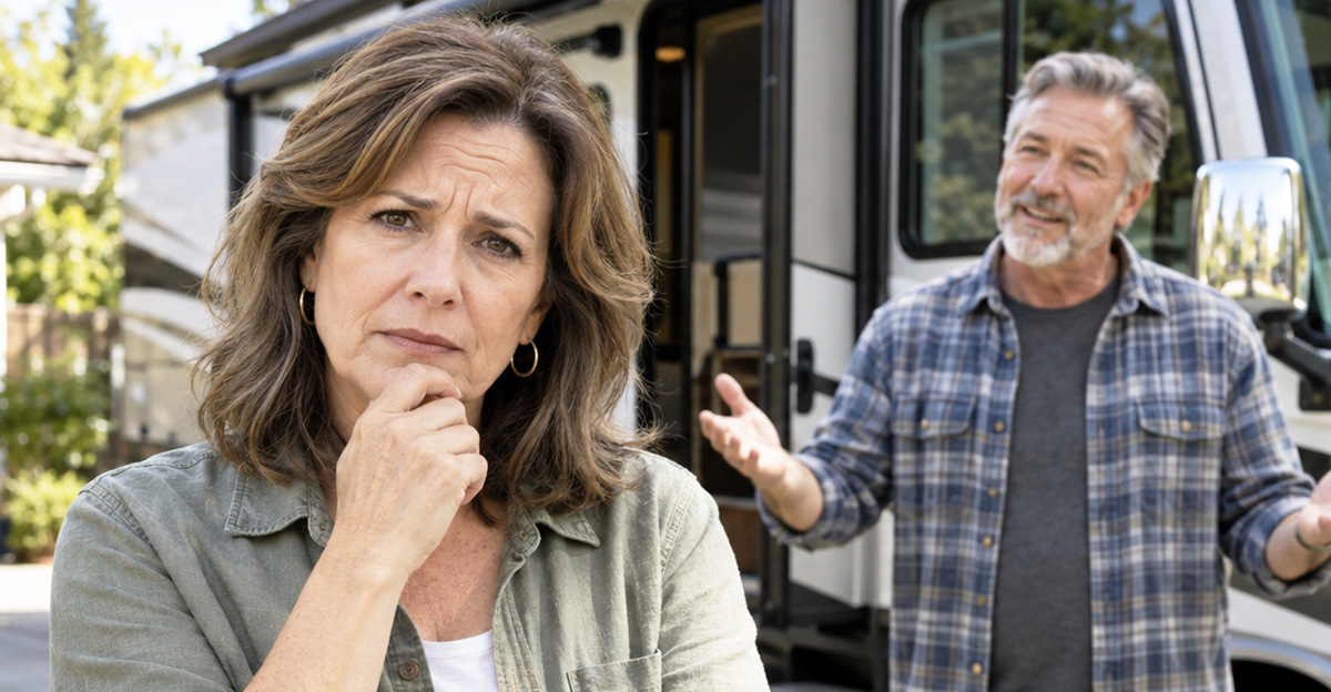 AI-generated image of a couple debating whether to live full-time in an RV.