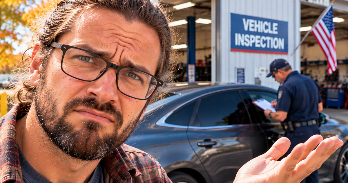A bearded man with glasses at a mechanic shop