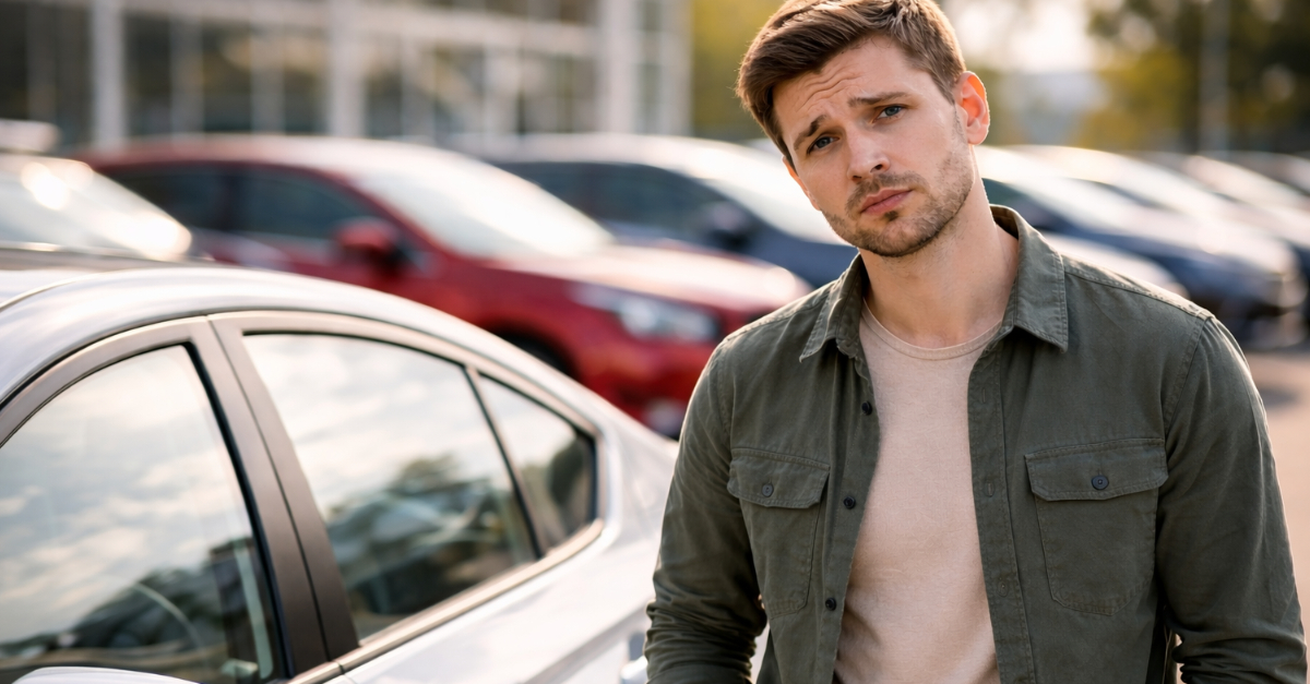 Man in dealership parking lot