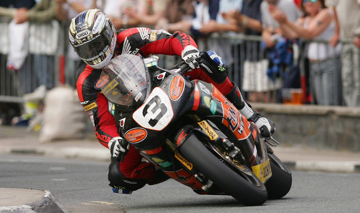 John McGuinness in action during the senior race in the Isle of Man TT (Tourist Trophy) Races on June 8, 2007 in Isle of Man.