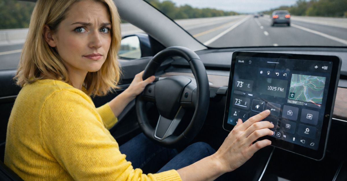 woman using touchscreen in car