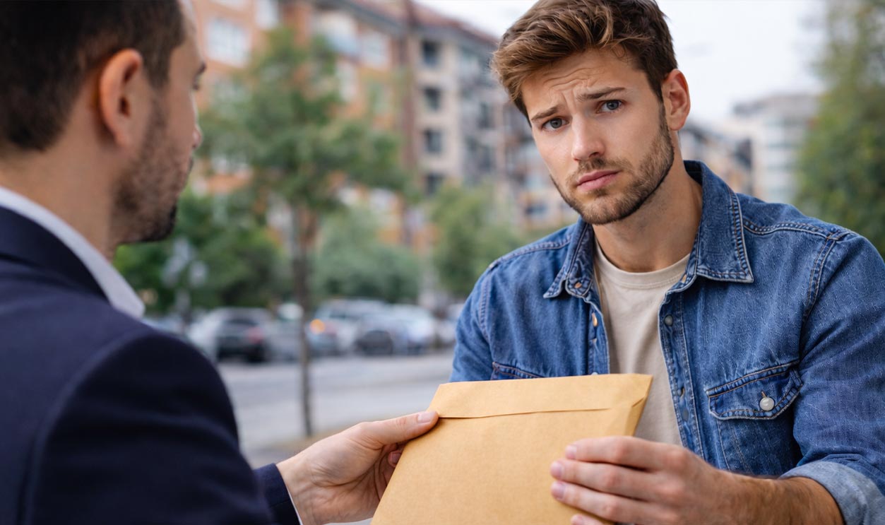 AI-generated image of a man receiving lawsuit papers.