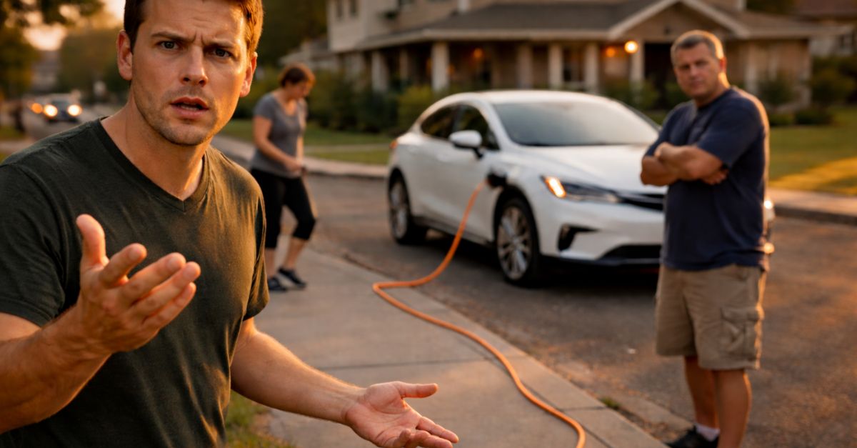 man worried about neighbor using extension cord for charging EV