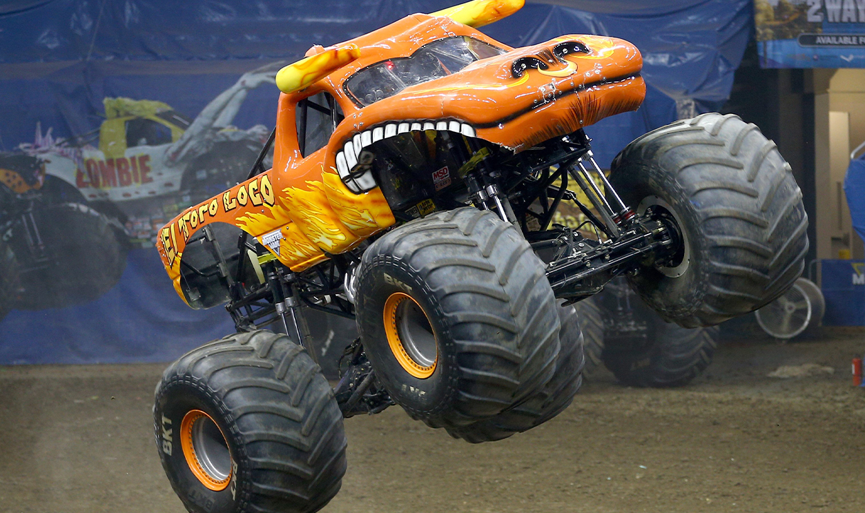A monster truck performs during Monster Jam Show at Prudential Center in New Jersey in United States on January 30, 2017.