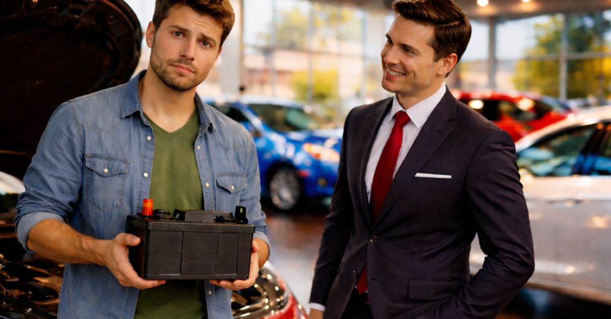 Man standing beside an open car hood