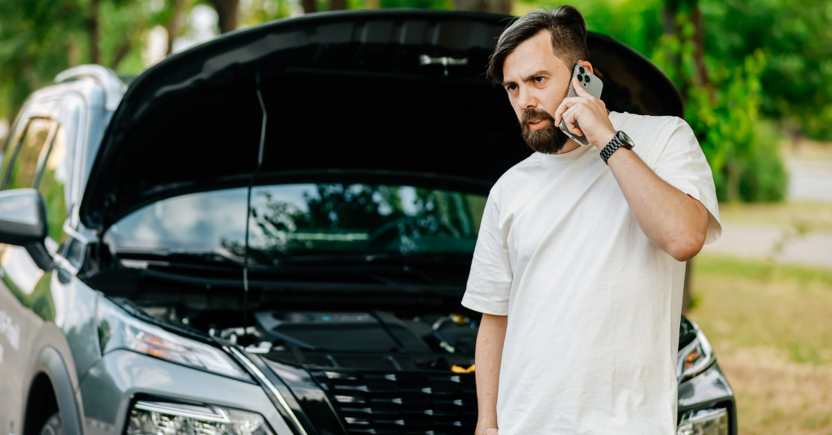 Disgruntled man broke down his car in the middle of a road trip.