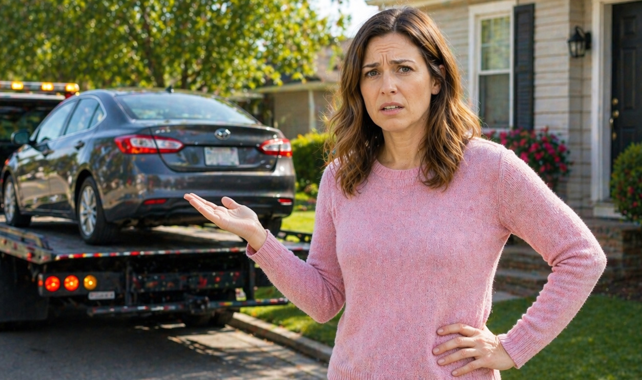 AI-generated image of a woman worried about repossessed car