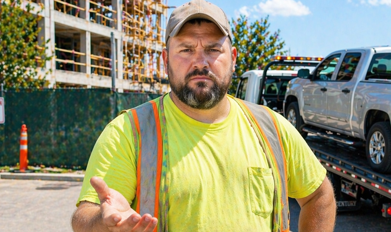 AI-generated image of a man concerned about his repossessed car.
