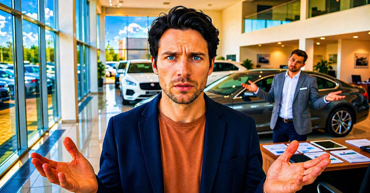 confused and frustrated man in dealership