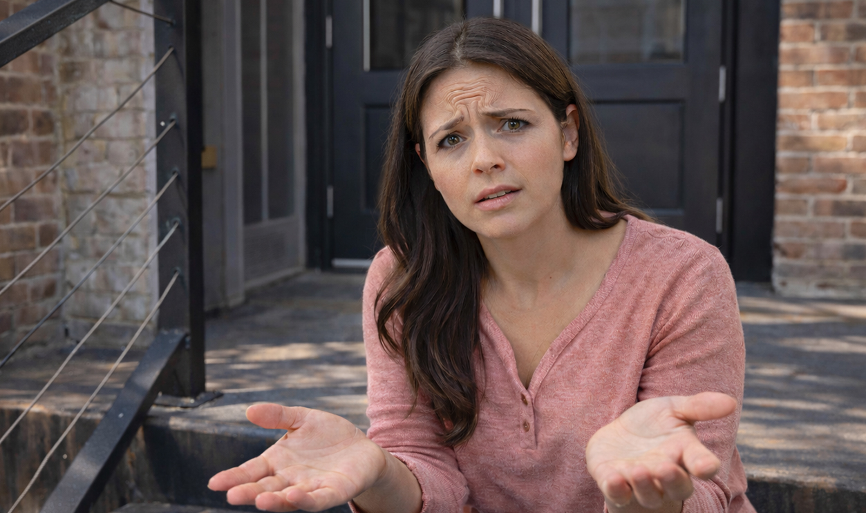 AI-generated image of a woman concerned about a private car sale.