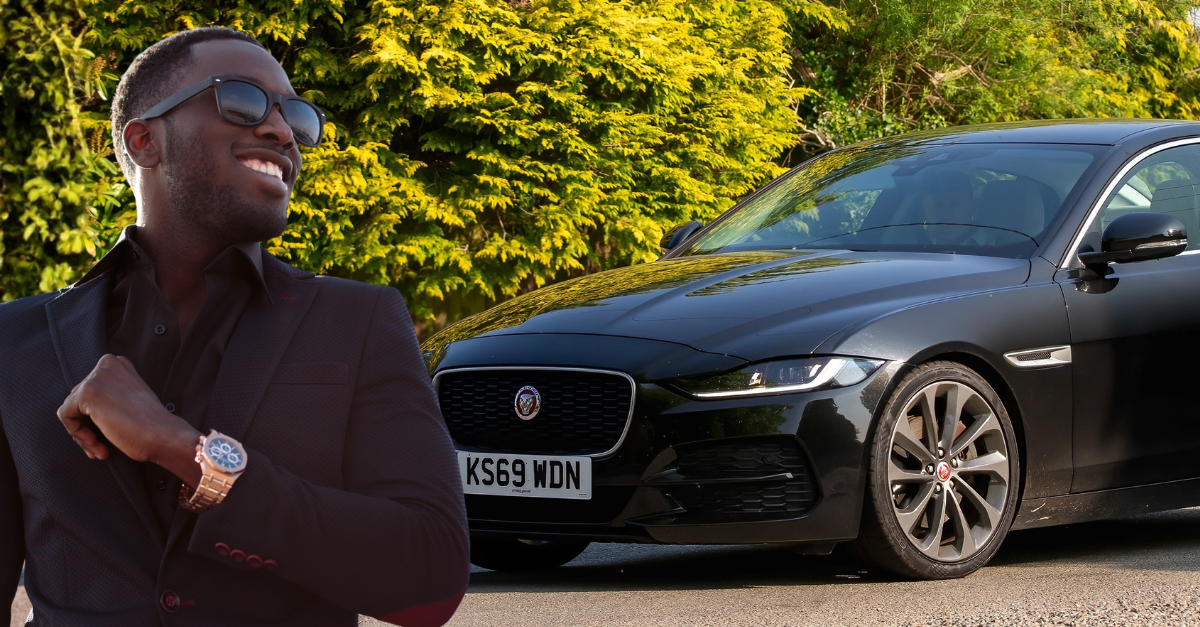 Whittlebury,Northants.,.UK - April 27th 2025:  2019 Jaguar xe  car driving on an English country road.