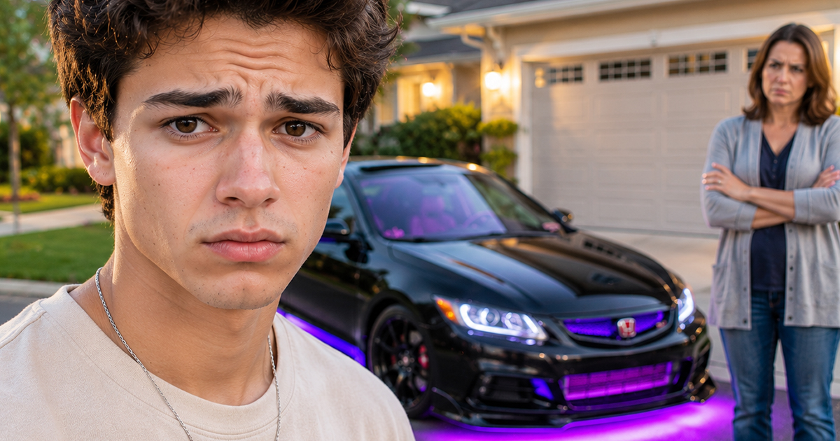 Young man with a car with an under-glow.