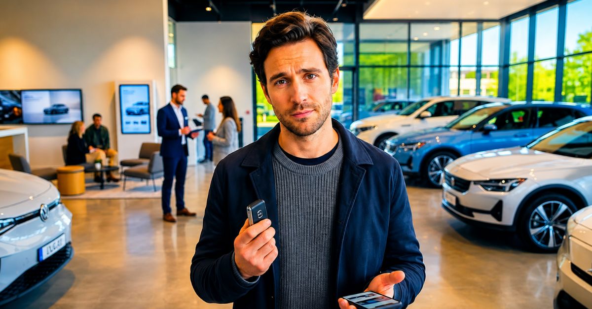 confused man in car dealership