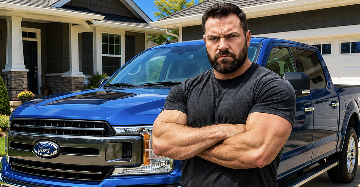 AI-generated image of a man upset about a tracking device in his new car.