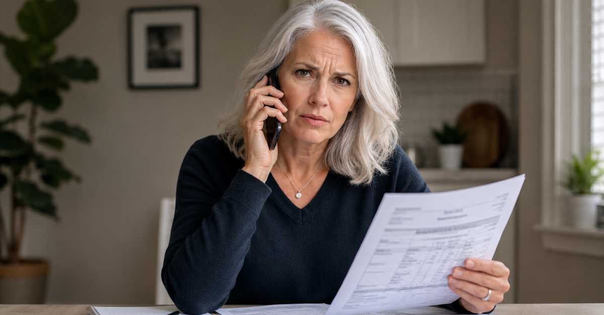 Woman with white hair talking on phone