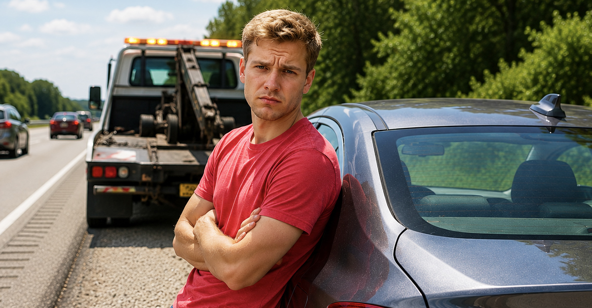 AI-generated image of a man stranded after his dealership shut down his financed car.