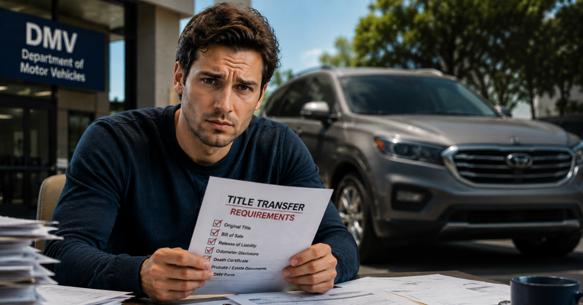 Worried man with car