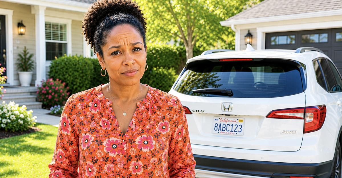 AI-generated image of a woman deciding whether to let her insurance track her driving data.