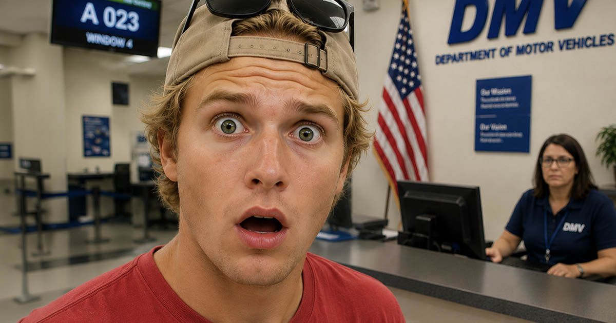 Shocked man at the DMV