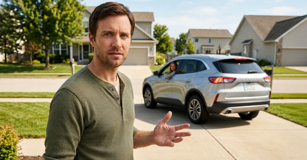 man getting annoyed seeing neighbor use his driveway