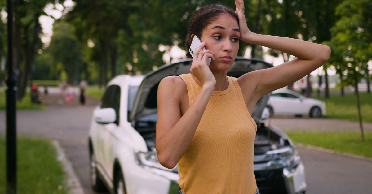 Worried African American woman talking mobile phone smartphone call
