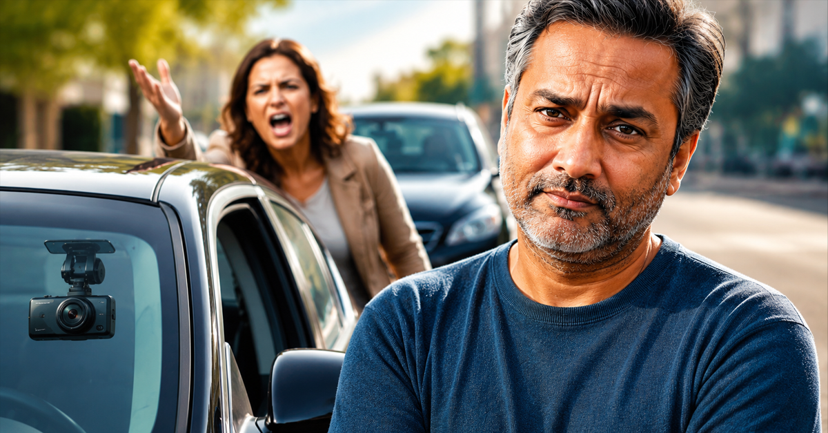 Man standing next to car and woman shouting