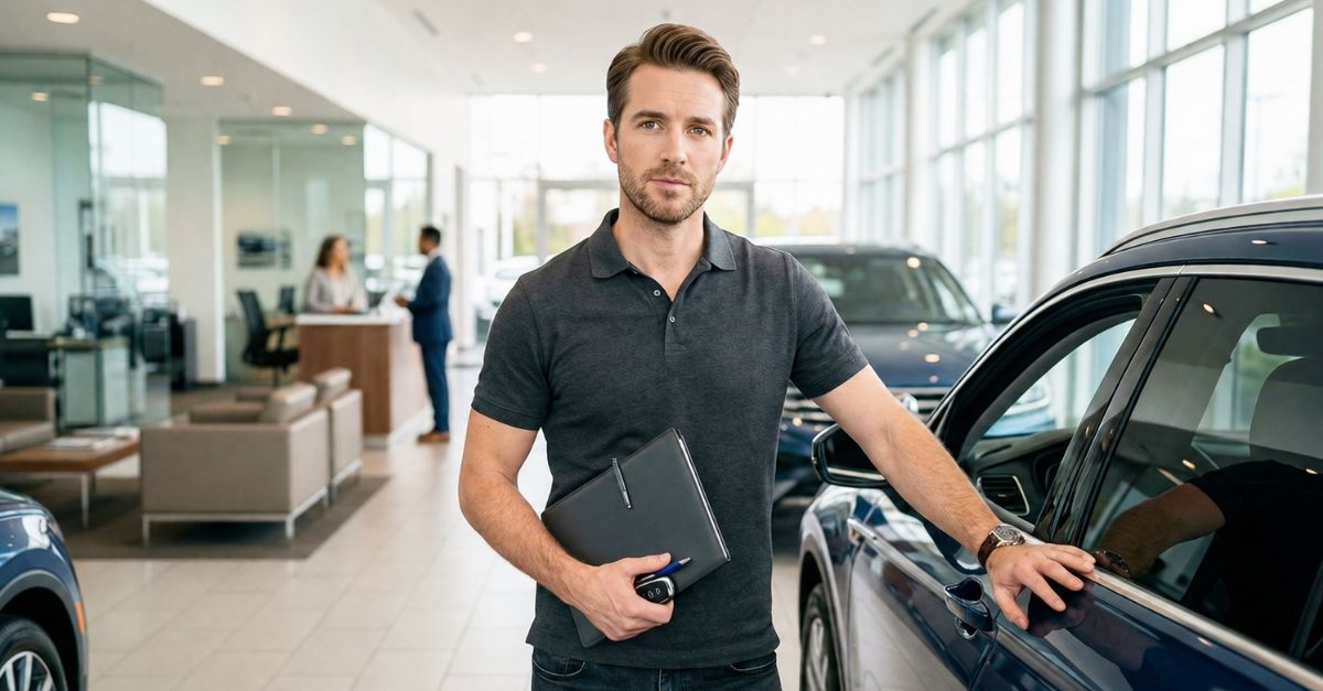 man in car dealership