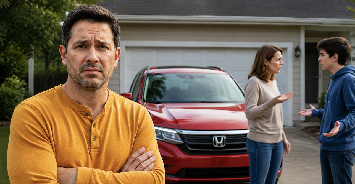 AI-generated image of a family arguing over their one car.
