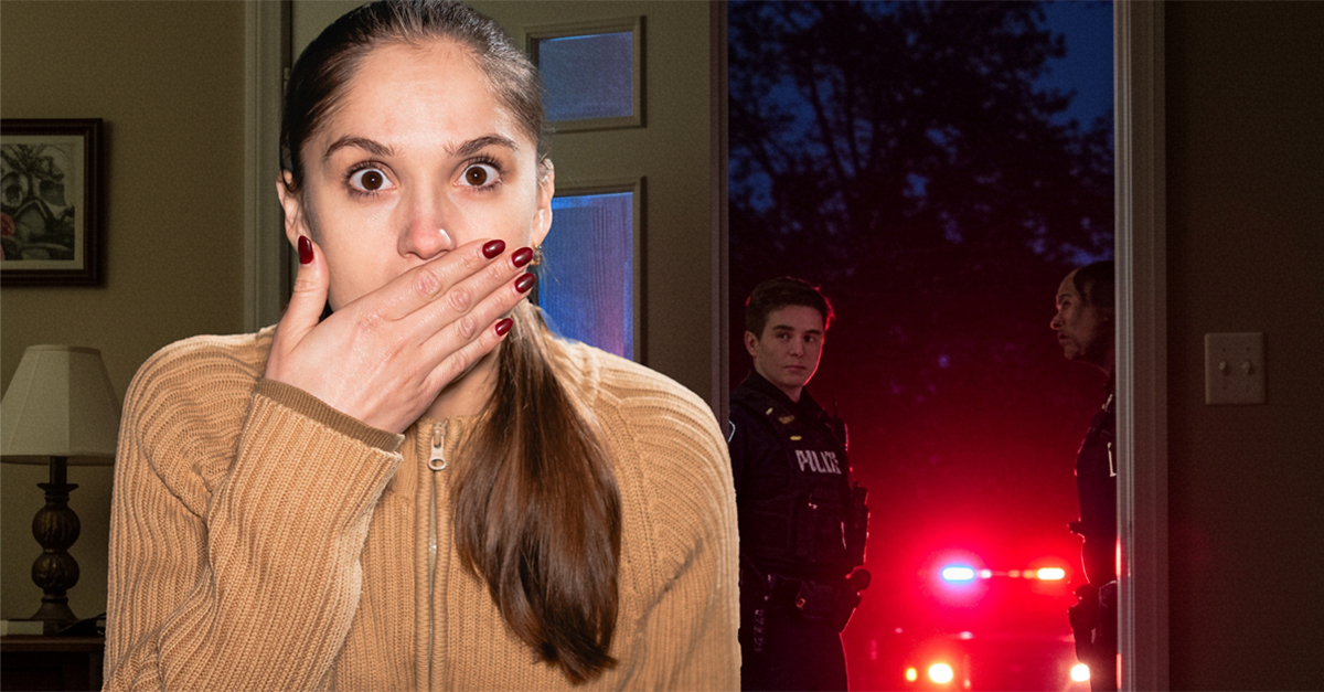 Shocked and afraid woman late at night