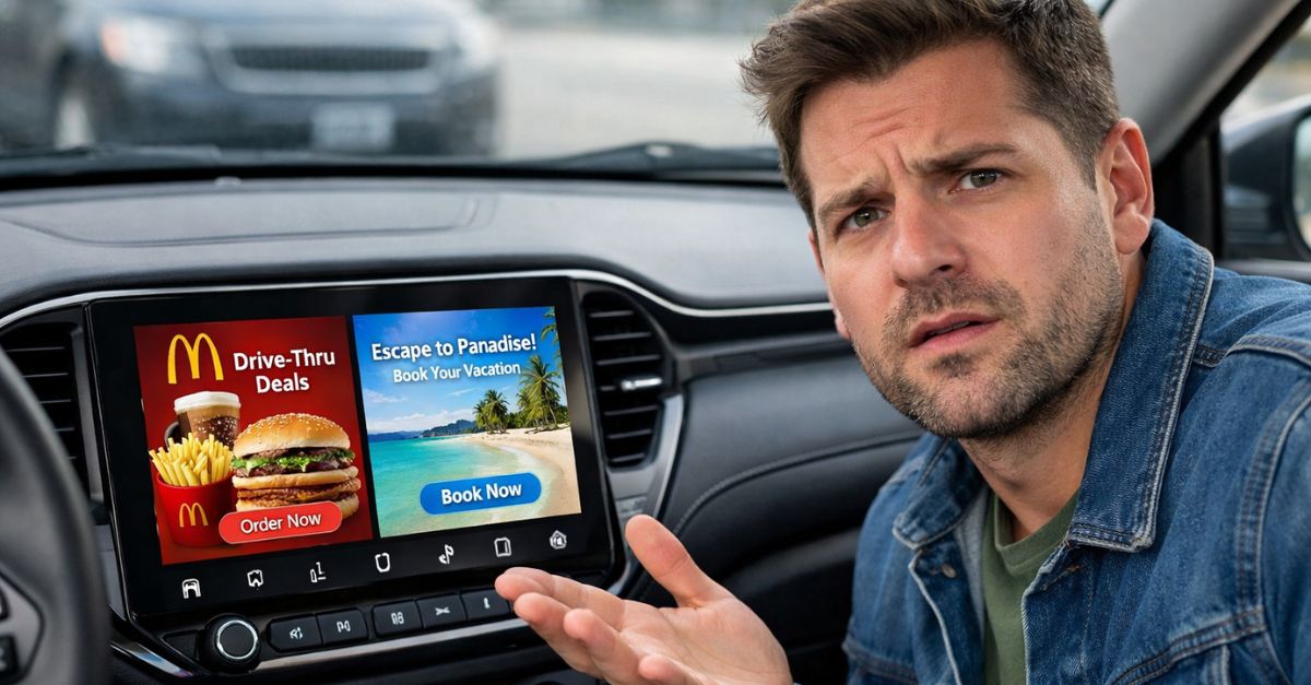 Ads play on the infotainment screen