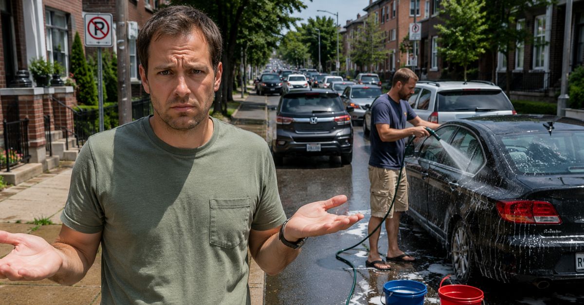 My neighbor washes his car in the street every weekend and blocks traffic.
