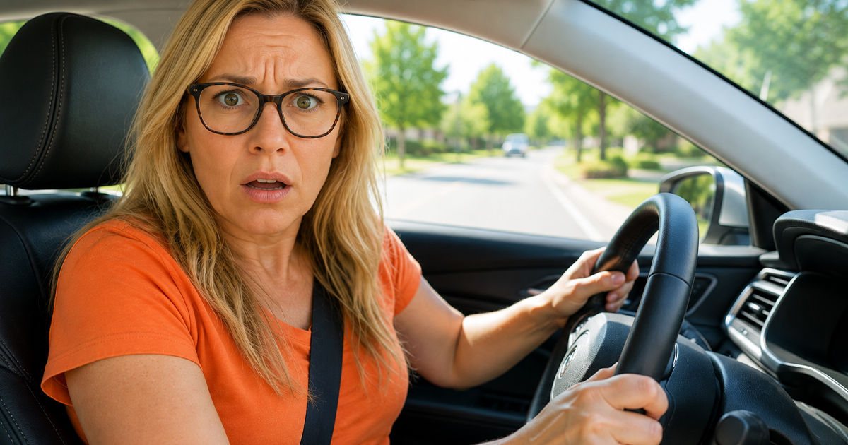 Shocked woman in a car