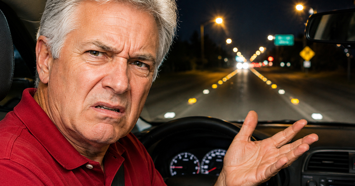 Frustrated older man in a car