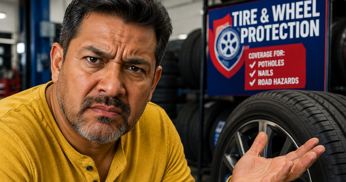 Annoyed man in a tire shop