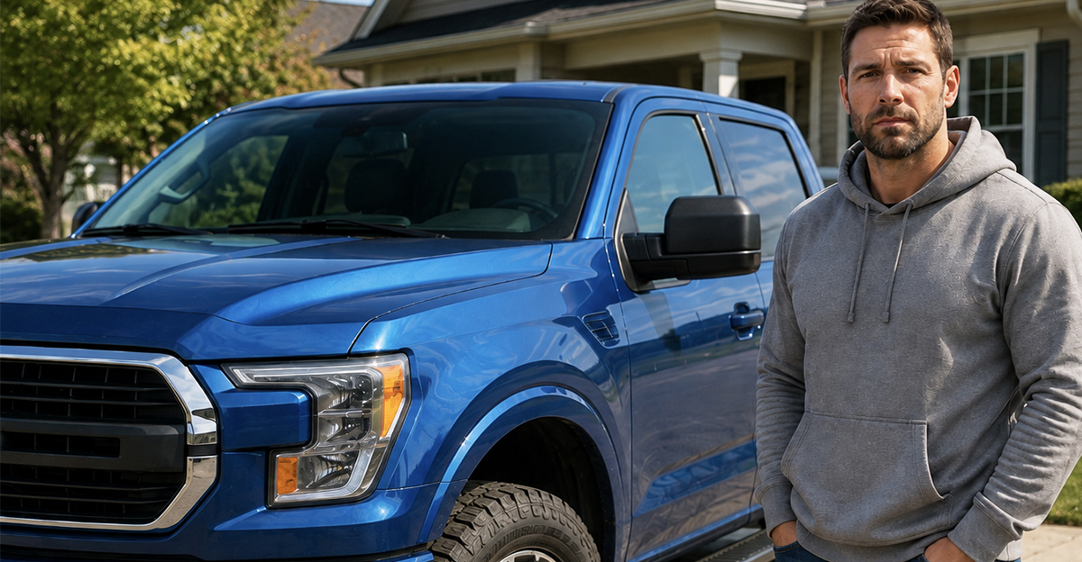 AI-generated image of a man worried about the towing and payload ratings of his pickup truck.