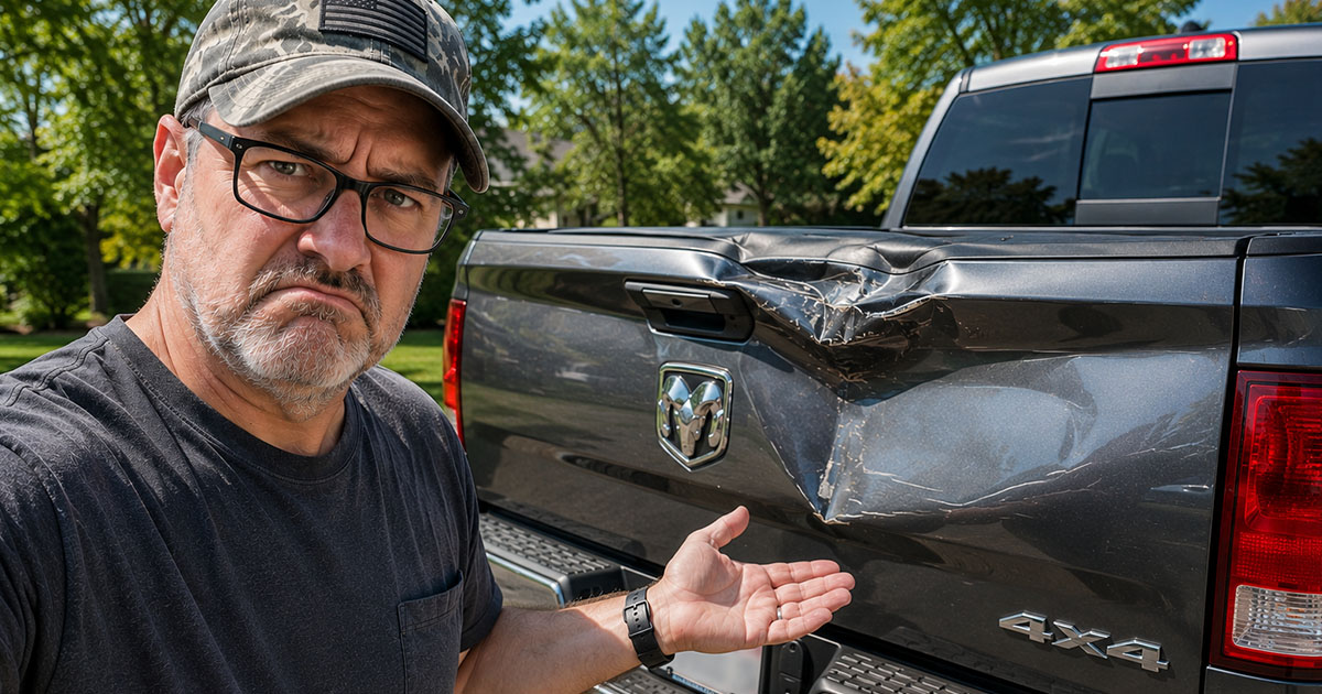 Man with a broken tailgate