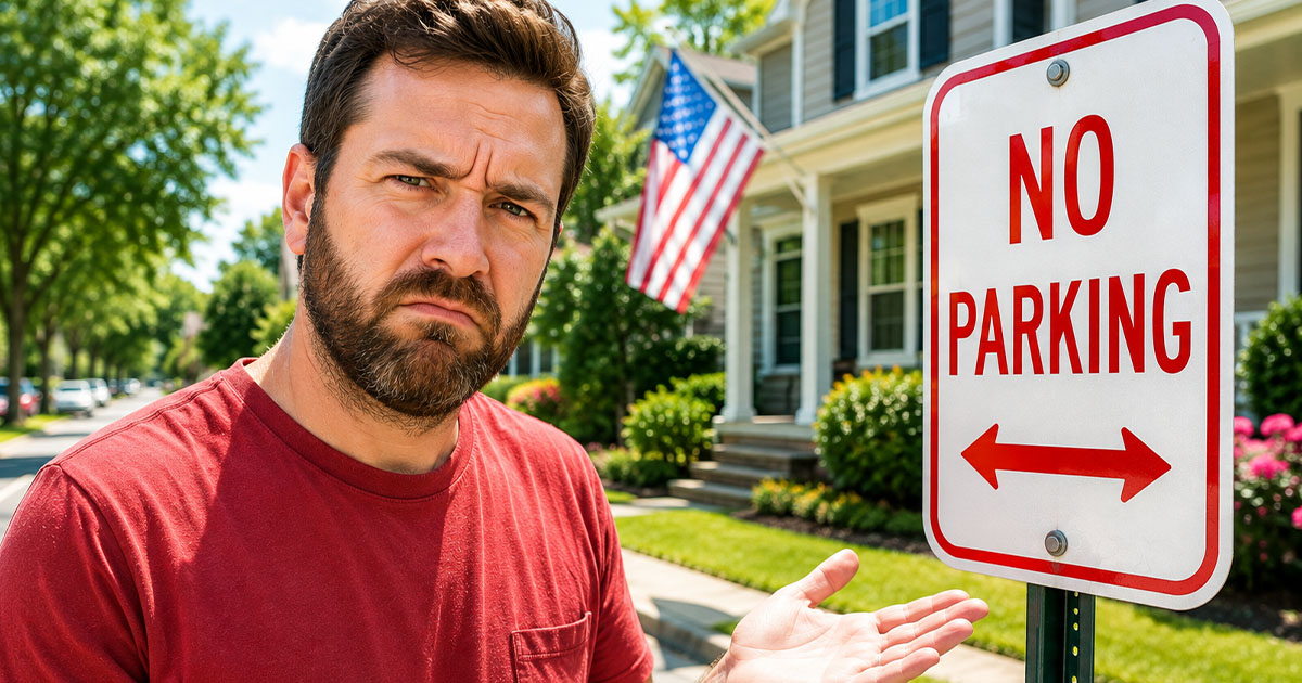 Man beside no parking sign