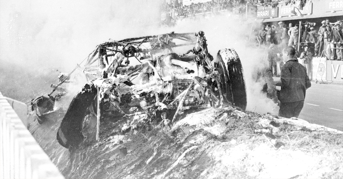 Smoking and Burning Mercedes Due to Crash