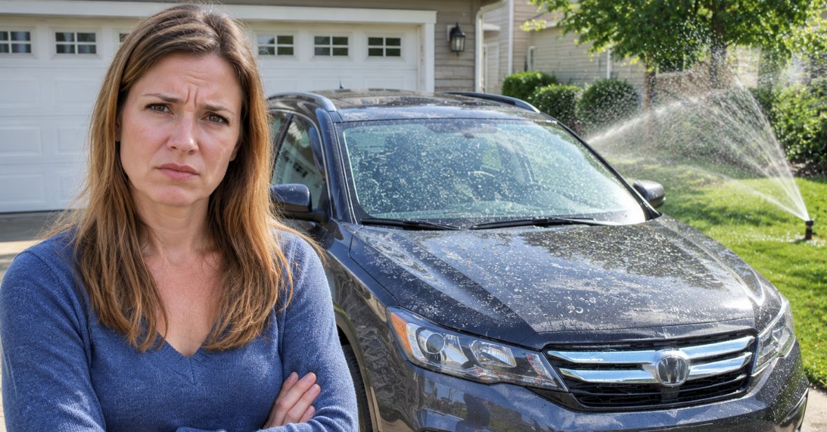 My neighbor's sprinkler sprays hard water over my car