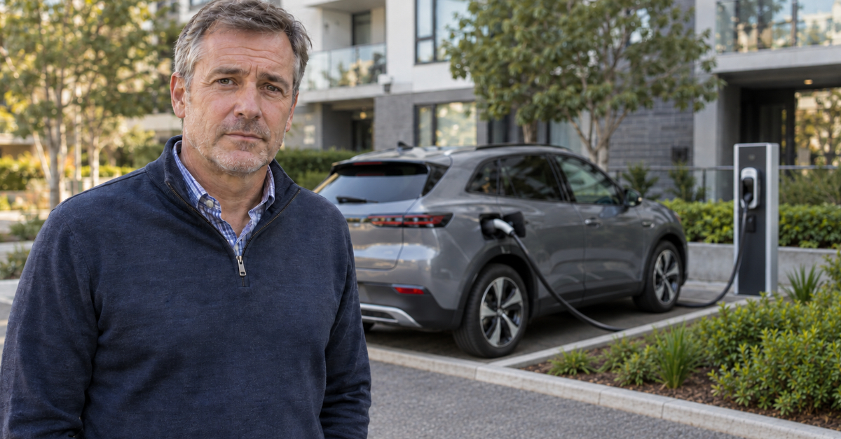 Man in front of Charging EV