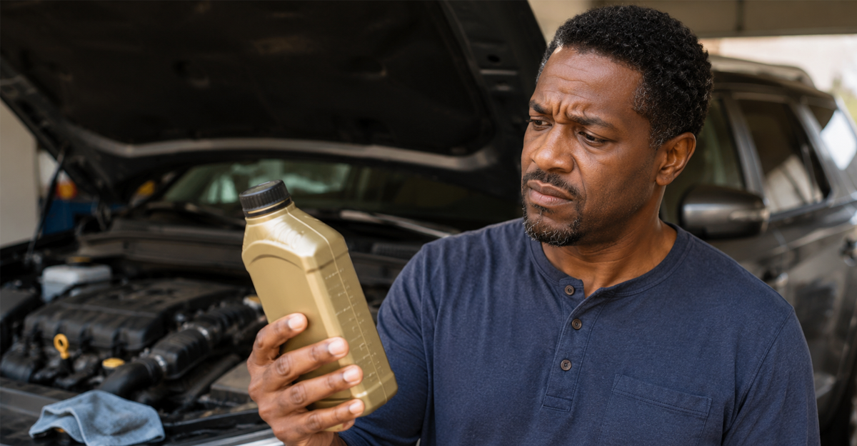 man confused about car oil