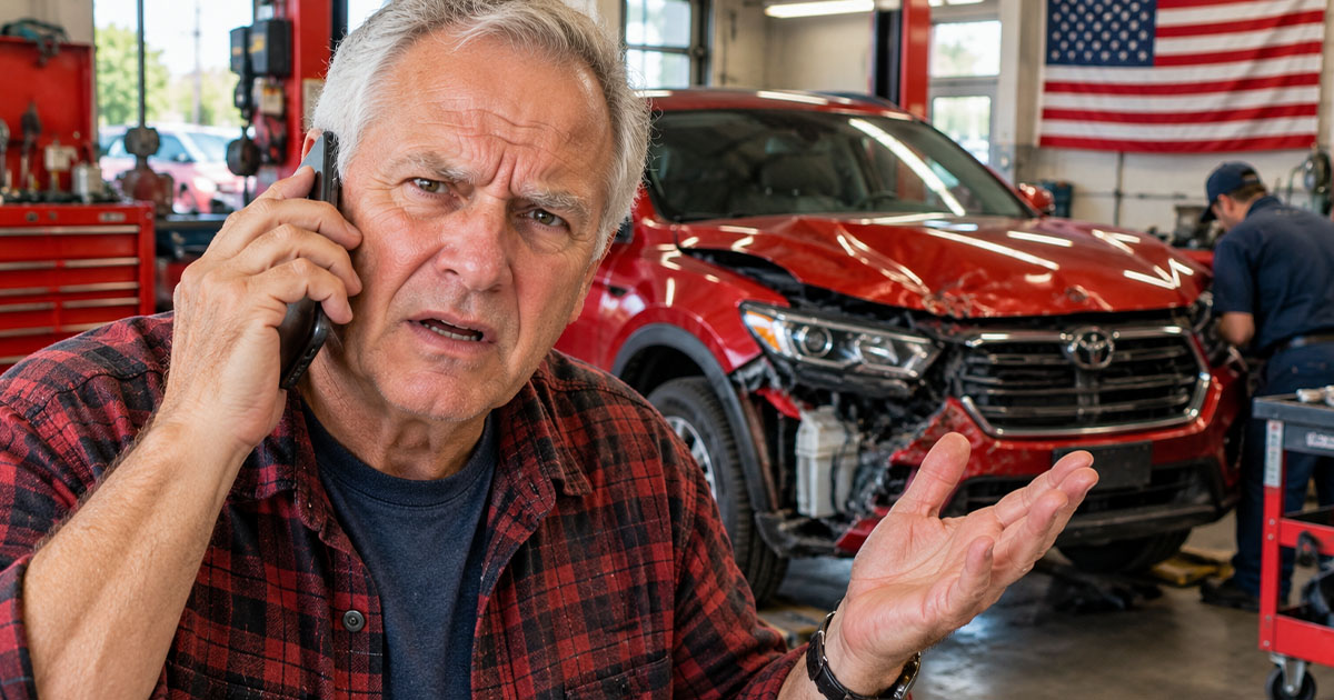 Worried man in a mechanic shop
