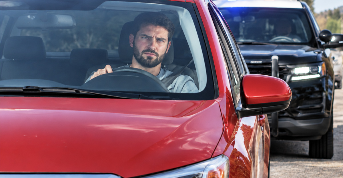 AI-generated image of a man pulled over and charged with reckless driving.