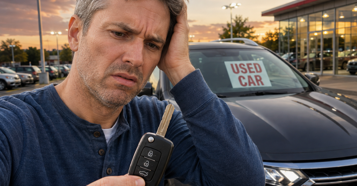Worried Buyer at Sunset Dealership